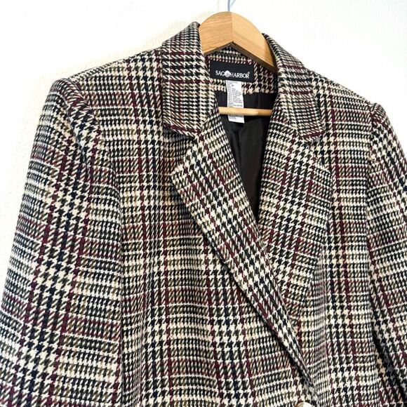 Vintage Sag Harbor Wool Plaid Houndstooth Blazer Jacket Size 16 - Picture 5 of 10
